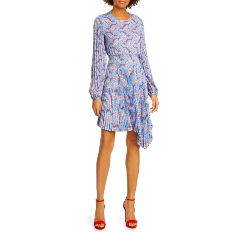 A.L.C. Blue with Tag Behati Pleated Long Sleeve Minidress Cocktail Dress